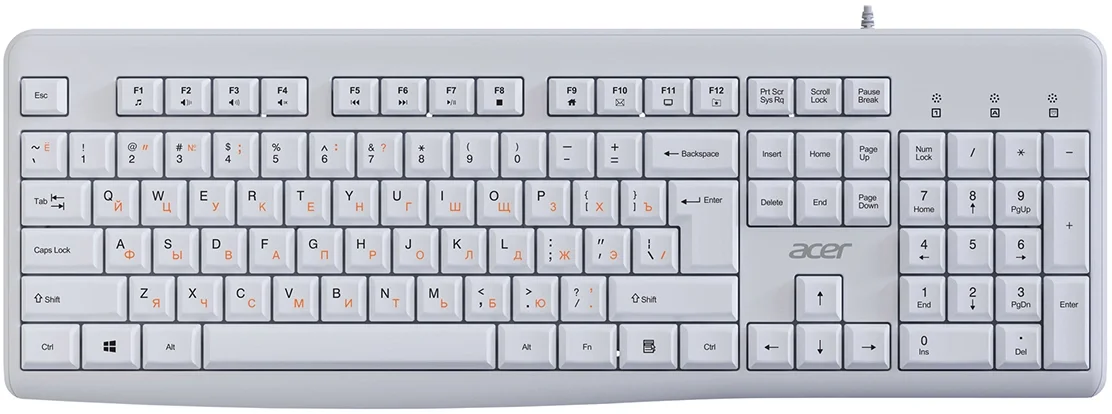 Клавиатура мембранная Acer - OKW500, Проводная, USBnum pad, цвет белый, ZL.KBDEE.01S