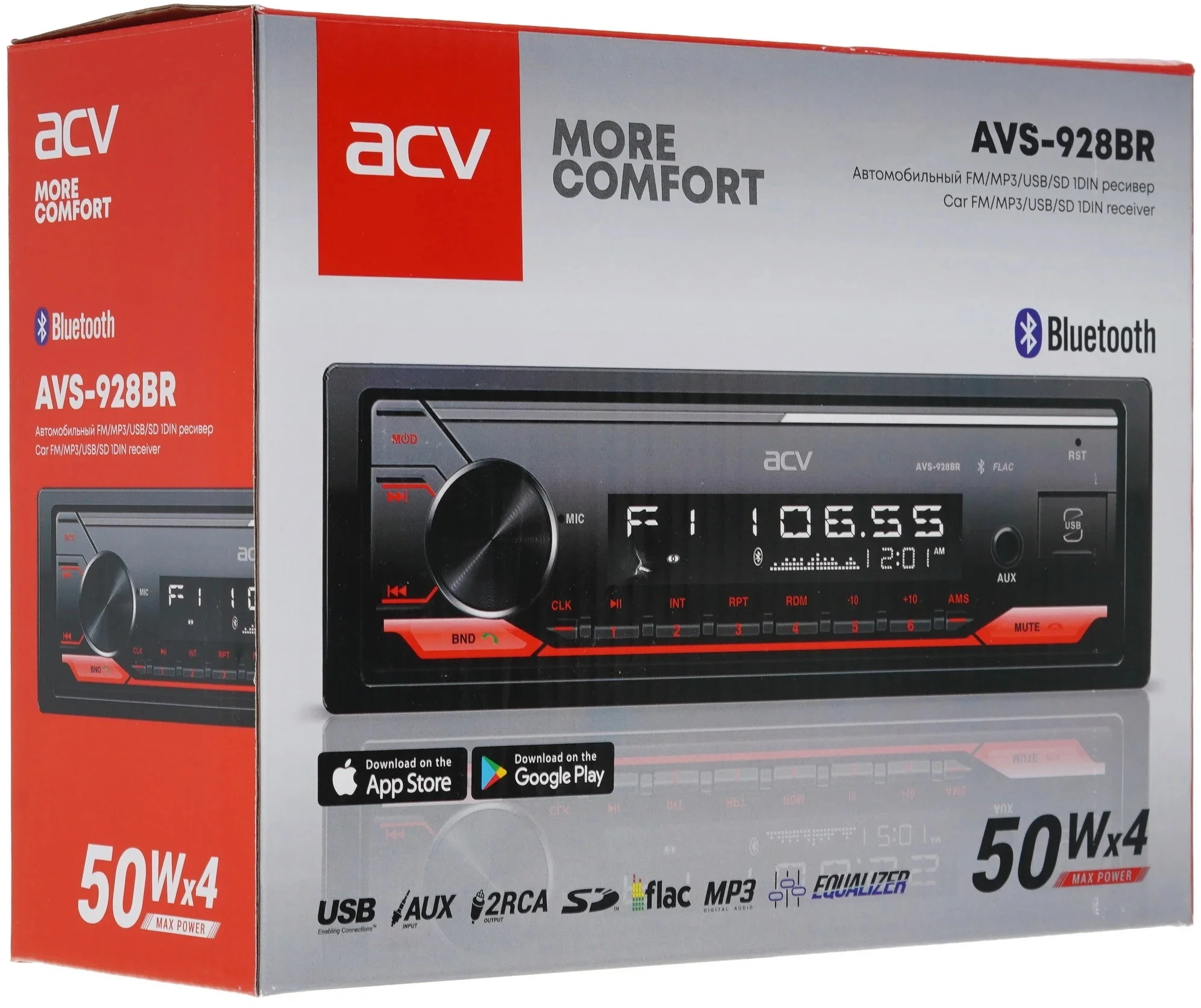 Автомагнитола ACV AVS-928BR, 1 DIN, Bluetooth, USB Type-A, AUX