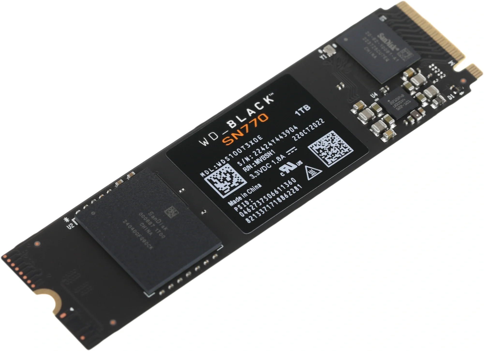 Накопитель SSD WD 1Tb Black SN770 (M.2 2280 PCI-E Gen4 x4, NVMe, R/W 5150/4900MB/s, 600TBW, RTL) (WDS100T3X0E)