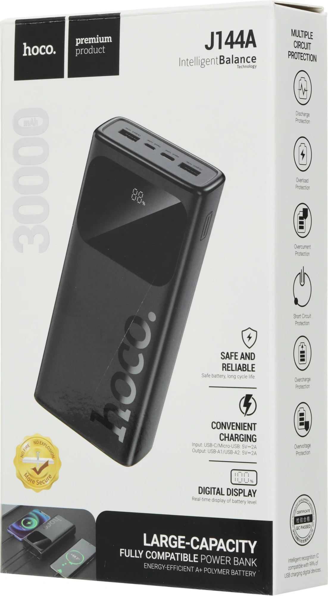 Мобильный аккумулятор Hoco J144A Hymn 30000mAh 2A 2xUSB-A черный (42132)