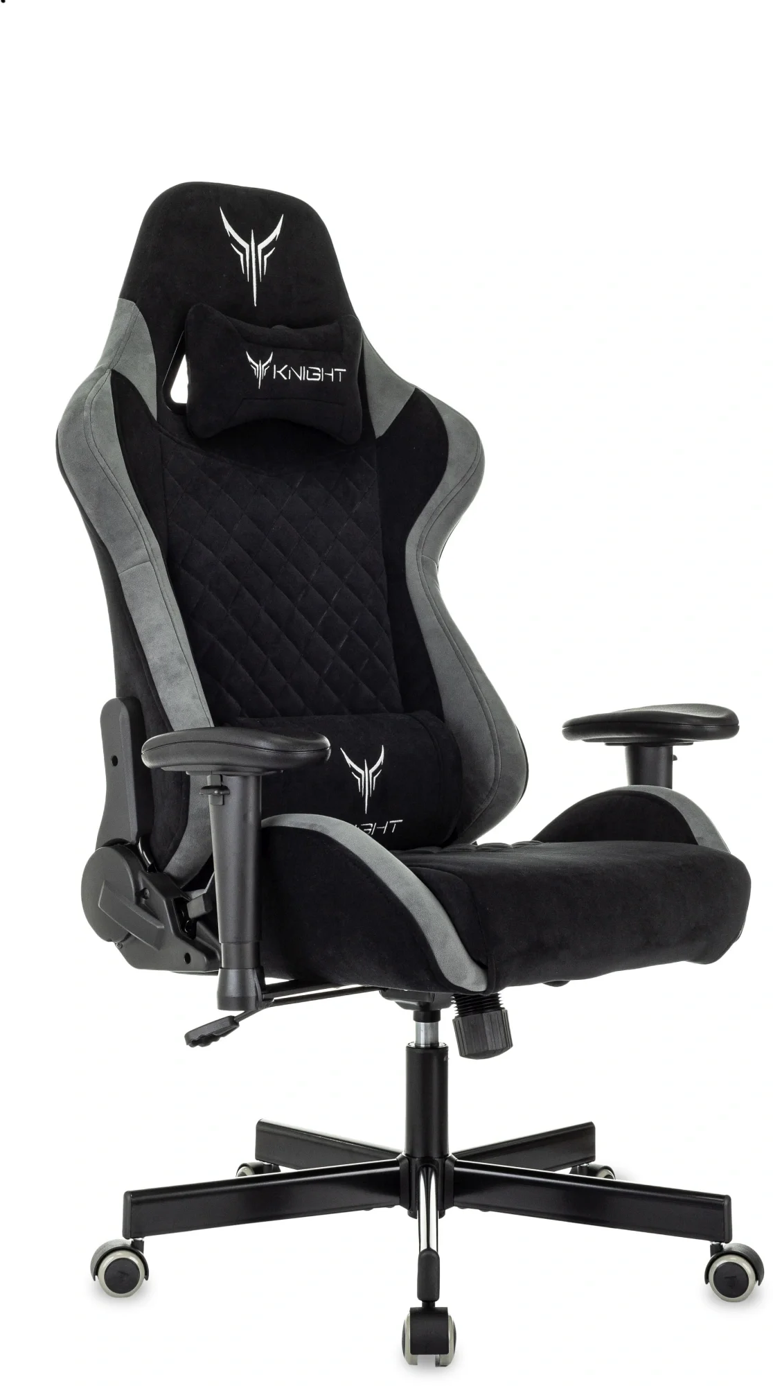 Кресло игровое Knight Regal Fabric черный/серый искусственная замша с подголов. крестов. металл