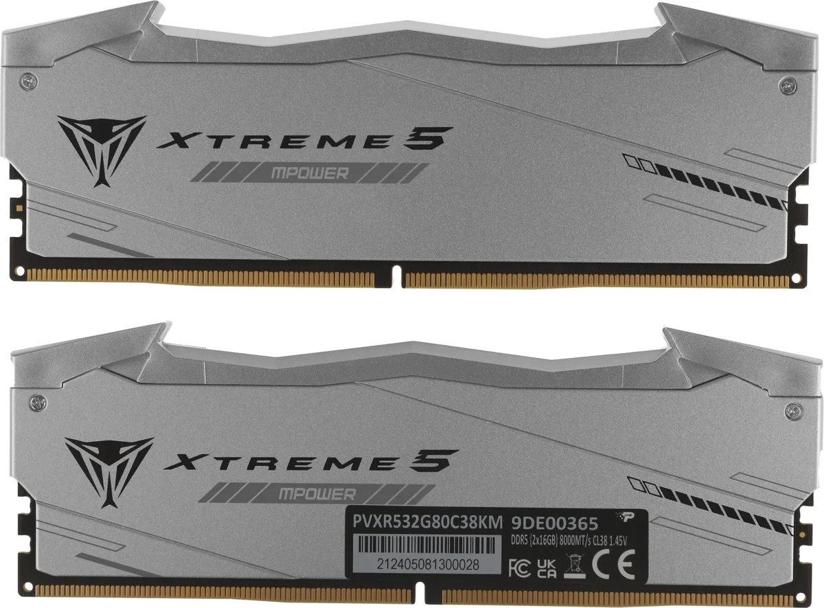Оперативная память для компьютера 32Gb (2x16Gb) PC5-64000 8000MHz DDR5 DIMM ECC CL38 Patriot Viper Xtreme 5 RGB Mpower PVXR532G80C38KM