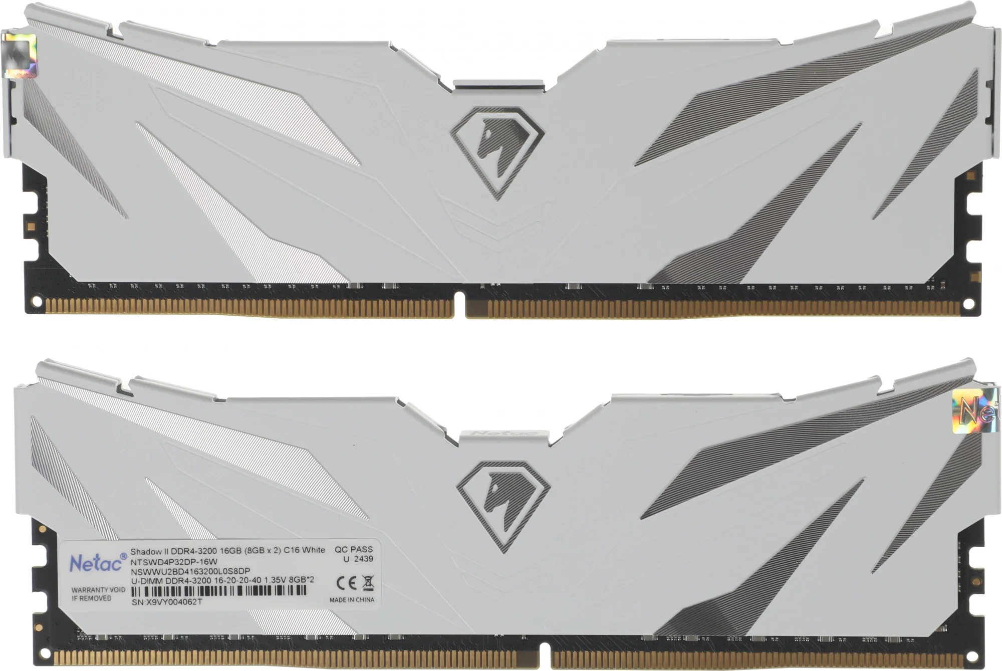 Память DDR4 2x8GB 3200MHz Netac NTSWD4P32DP-16W Shadow II RTL Gaming PC4-25600 CL16 DIMM 288-pin 1.35В с радиатором Ret