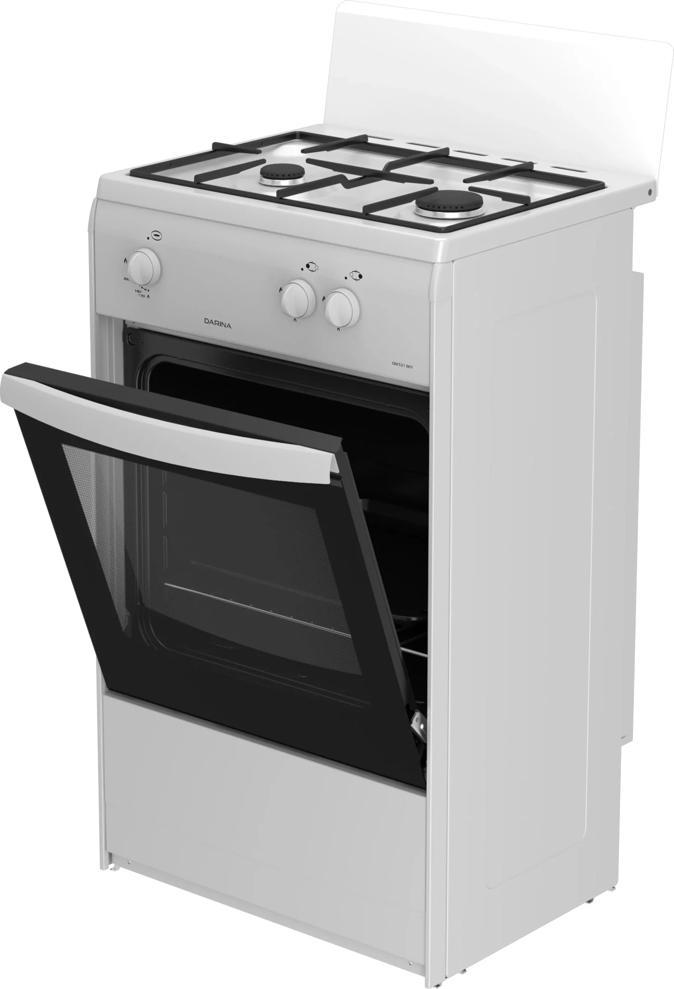 Плита газовая Darina 1AS GM 521 001 W белый/черный, конфорок 2 шт, духовка 45 л, 50 см x 85 см x 41 см