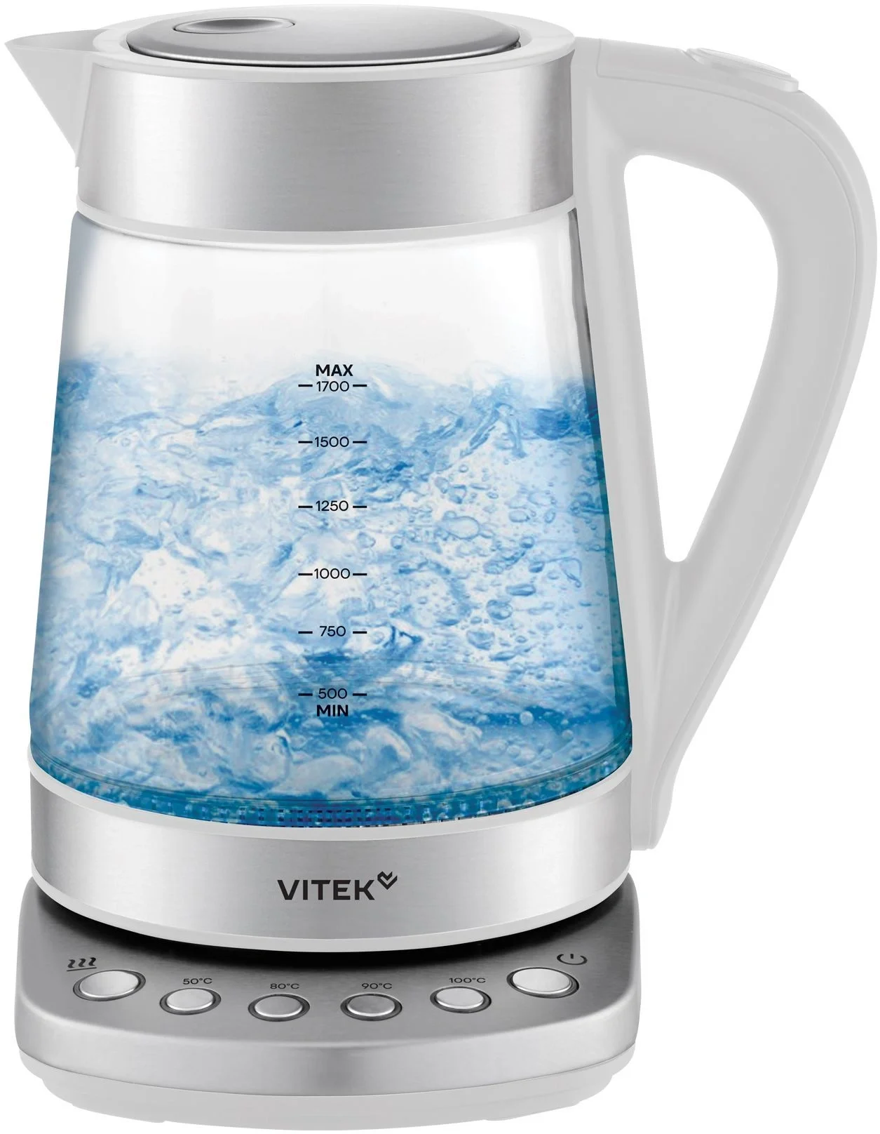 Чайник электрический Vitek VT-WK1031 1.7л.  2200Вт  белый/серебристый  корпус: стекло/металл/пластик