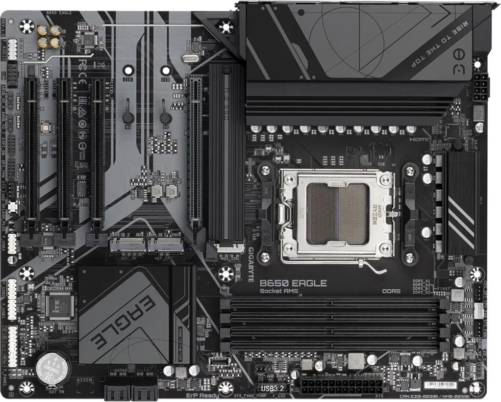 Материнская плата GIGABYTE B650 EAGLE, AM5, AMD B650, 4xDDR5, 4xSATA, 3xM.2, 1xPCI-E 4.0 x16, 1xHDMI, 1xDP, 2xUSB-C 3.2 Gen 1, 2xUSB-A 3.2 Gen 2, 6xUSB-A 2.0, 1x 1Gb LAN, 3x3.5 мм, 7.1, ATX