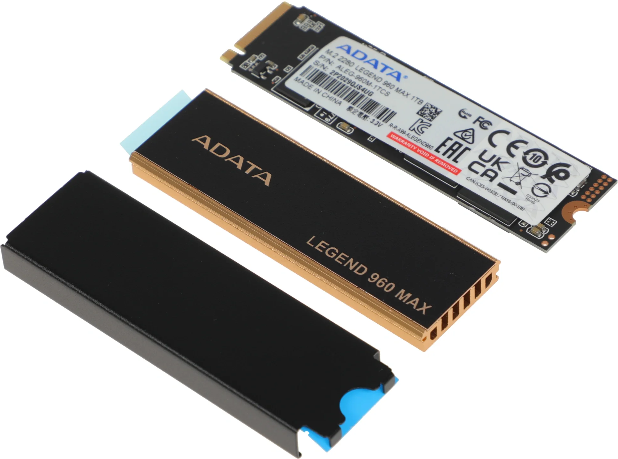 Твердотельный накопитель/ ADATA SSD LEGEND 960 MAX, 1000GB, M.2(22x80mm), NVMe 1.4, PCIe 4.0 x4, 3D NAND, R/W 7400/6000MB/s, IOPs 730 000/610 000, DRAM buffer 1000MB, TBW 780, DWPD 0.43, with BIG Heat Spreader (5 лет)