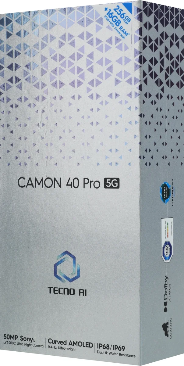 Смартфон Tecno Camon 40 Pro 5G 256Gb 8Gb титановый моноблок 3G 4G 2Sim 6.78" 1080x2436 Android 15 50Mpix 802.11 a/b/g/n/ac/ax NFC GPS GSM900/1800 GSM1900 Protect FM