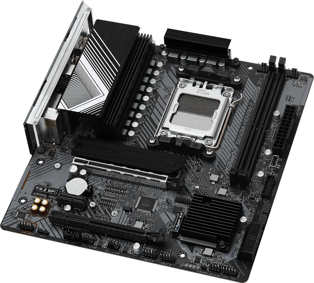 Материнская плата ASRock B650M-HDV/M.2, AM5, AMD B650, 2xDDR5, 4xSATA, 2xM.2, 1xPCIe 4.0 x16, 1xPCIe 4.0 x4, 1xPCIe 3.0 x1, 1xDP, 1xHDMI, 1x2.5Gb LAN, 1xUSB-C 5Gbps, 2xUSB-A 5Gbps, 4xUSB-A 2.0, 3x3.5 мм, 7.1, mATX
