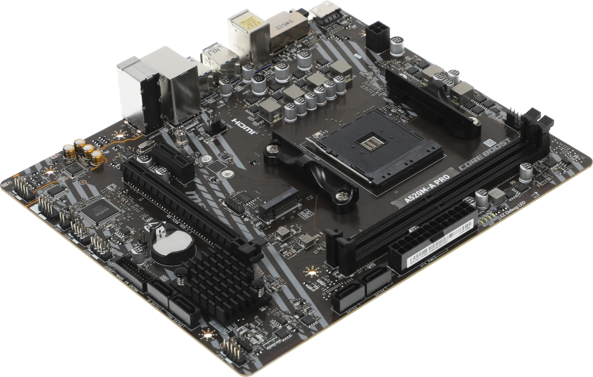 Материнская плата MSI A520M-A PRO, AM4, AMD A520, 2xDDR4, 4xSATA, 1xM.2, 1xPCIe 3.0 x16, 1xDVI-D, 1xHDMI, 1x 1Gb LAN, 2xUSB 2.0, 4xUSB 3.2 Gen 1, 3x3.5 мм, 7.1, mATX
