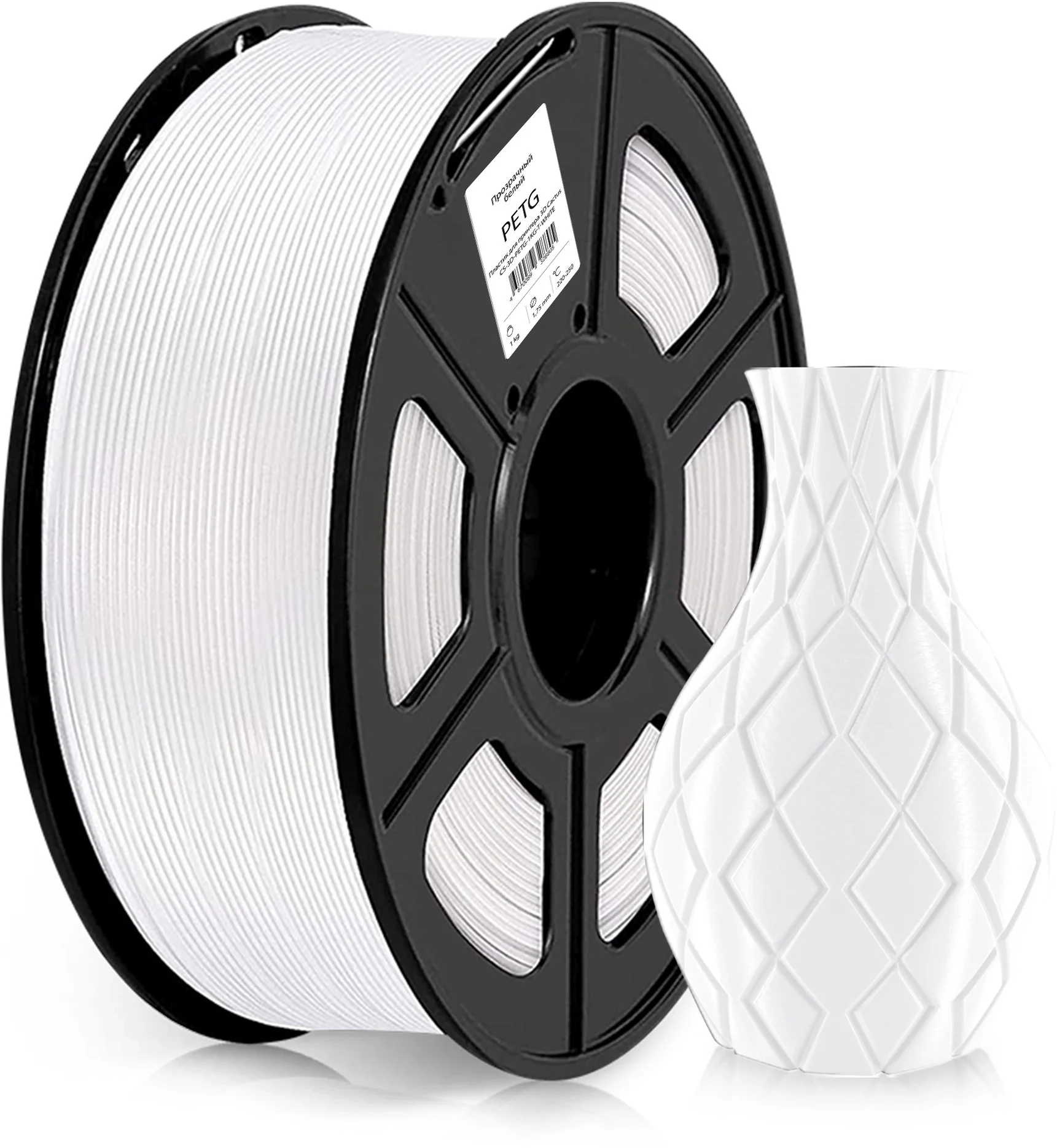 -/ Пластик для принтера 3D Cactus CS-3D-PETG-1KG-WHITE PETG d1.75мм 1кг L316м 1цв.