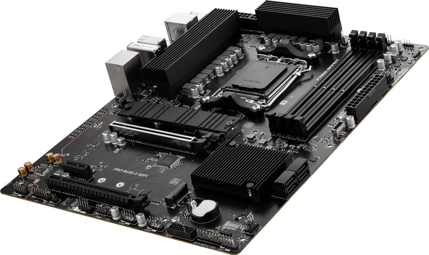 Материнская плата MSI PRO B650-S WIFI, AM5, AMD B650, 4xDDR5, 4xSATA, 2xM.2, 1xPCI-E 4.0 x16, 1xPCI-E 4.0 x4, 1xHDMI, 1xDP, 1x2.5Gb LAN, 3xUSB 3.2 Gen 1, 3xUSB 3.2 Gen 2, 6x3.5 мм, 7.1, Standard-ATX
