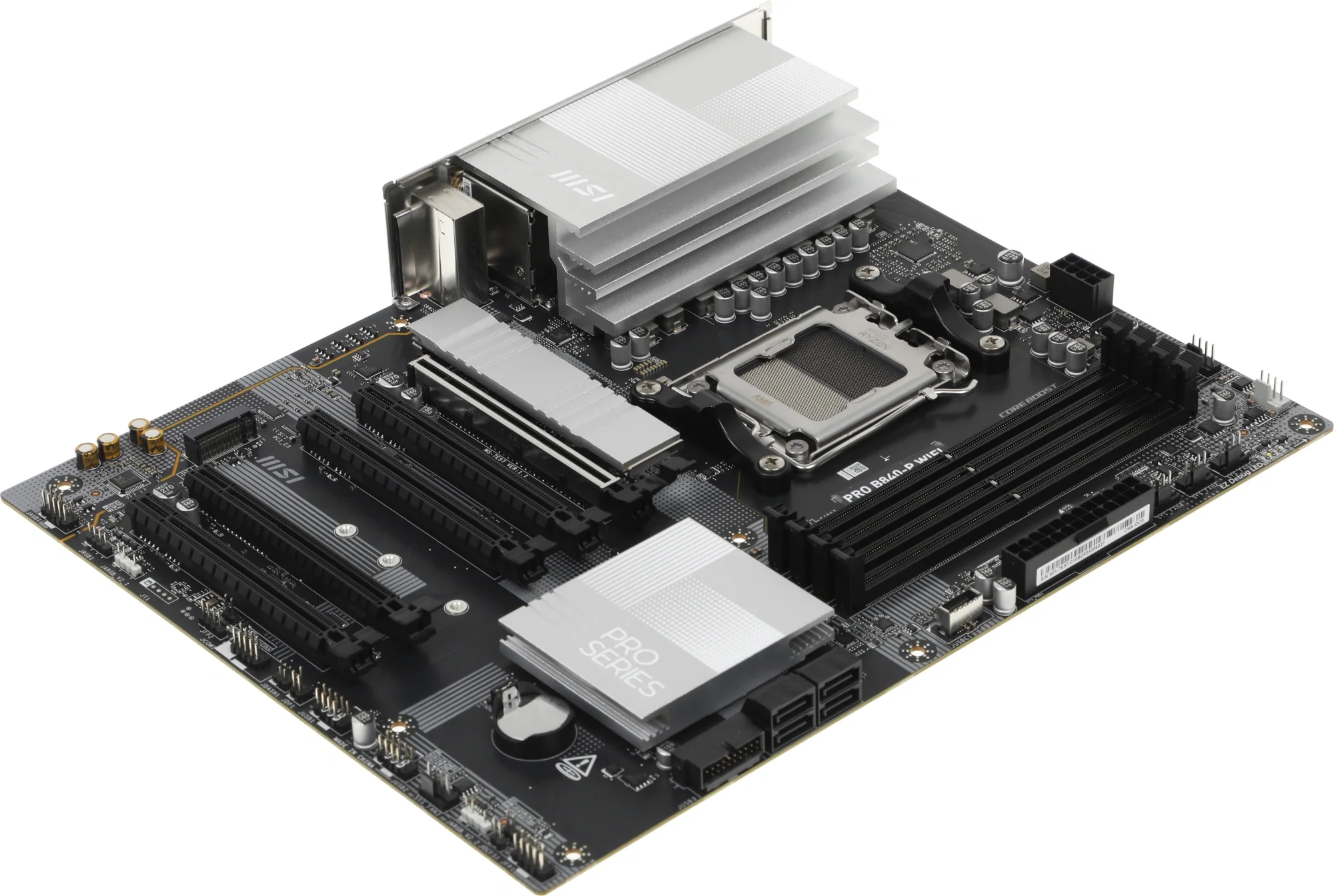 Материнская плата MSI PRO B840-P WIFI, Socket AM5, AMD B840, 4xDDR5, 4xSATA, 2xM.2, 1xPCI-E 4.0 x16, 1xPCI-E 3.0 x4, 3xPCI-E 3.0 x1, 1xHDMI, 1x 2.5Gb LAN, 4xUSB-A 2.0, 2xUSB-A 5Gbps, 1xUSB-C 5Gbps, 1xUSB-A 10Gbps, 1xUSB-C 10Gbps, 3x3.5 мм, 7.1, ATX