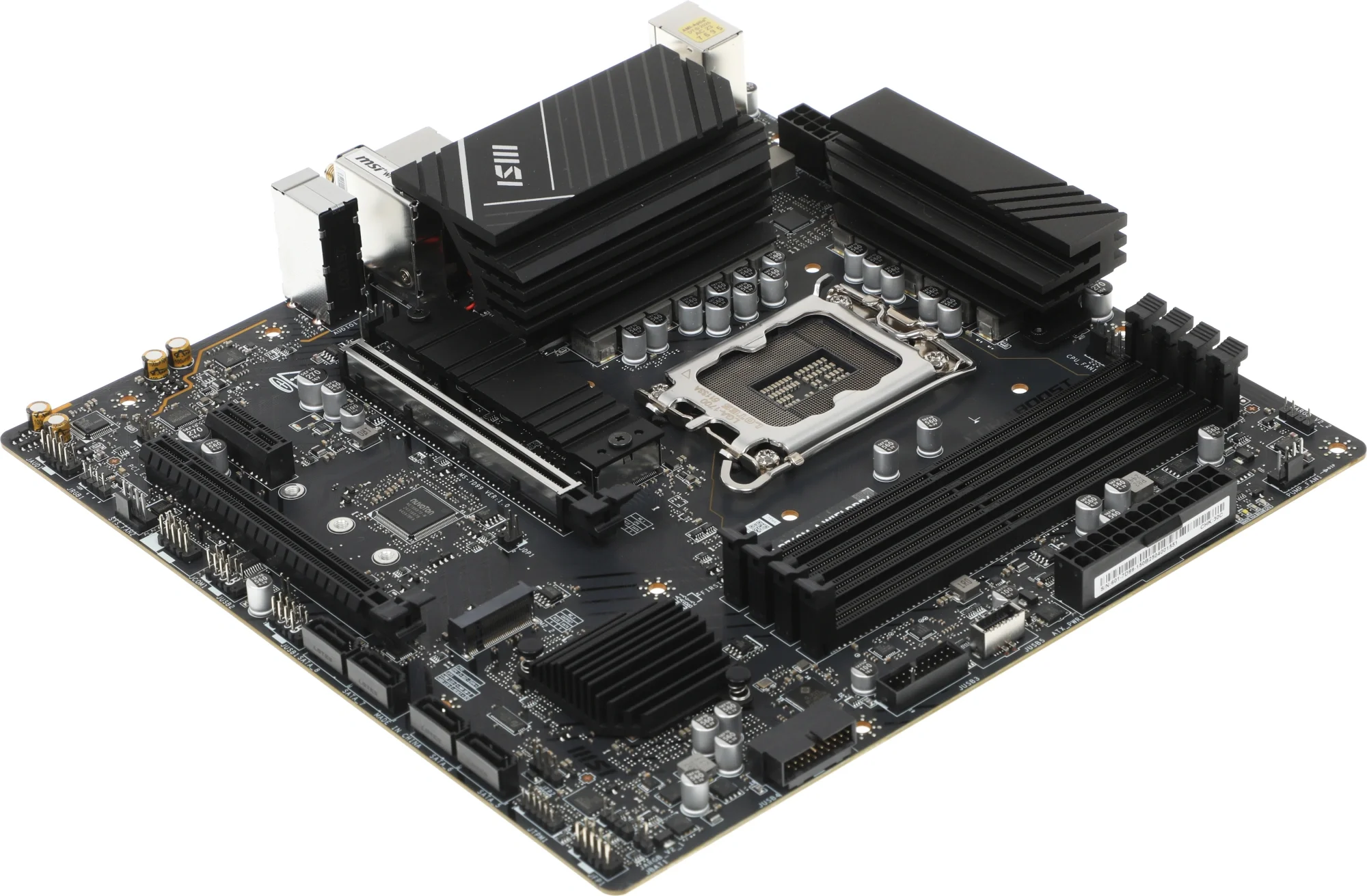 Материнская плата MSI PRO B760M-A WIFI DDR4, LGA 1700, Intel B760, 4xDDR4, 4xSATA, 2xM.2, 1xPCI-E 4.0 x16, 1xPCI-E 4.0 x4, 1xPCI-E x1, 2xHDMI, 2xDP, 1x 2.5Gb LAN, 2xUSB-A 2.0, 2xUSB-A 3.2 Gen 1, 2xUSB-A 3.2 Gen 2, 3x3.5 мм, 7.1, Micro-ATX
