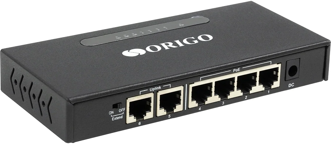 Коммутатор ORIGO OS1206P/60W/A1A, неуправляемый, 6×100Мбит/с, 4×PoE, 60W