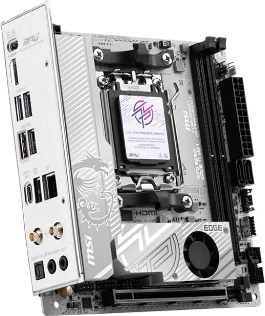 Материнская плата MSI MPG B850I EDGE TI WIFI, AM5, AMD B850, 2xDDR5, 2xSATA, 2xM.2, 1xPCIe 5.0 x16, 1xHDMI, 1x5Gb LAN, Wi-Fi 7, Bluetooth 5.4, 1xUSB-C 20Gbps, 3xUSB-A 10Gbps, 2xUSB-A 5Gbps, 2x3.5 мм, 7.1, Mini-ITX