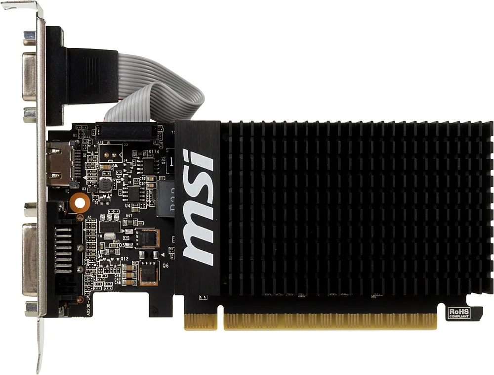 Видеокарта MSI NVIDIA - GeForce GT 710, PCI-E 2.0 16x, DDR3 2GB 64bit, 1x VGA, 1x DVI-D, 1x HDMI, max 4096 x 2160 (4K), 19Вт, 146мм, Full Height, GT 710 2GD3H LP