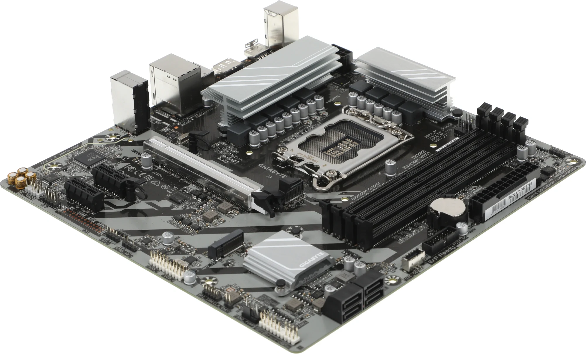 Материнская плата Gigabyte B860M D3HP, Socket 1851, Intel®B860, 4xDDR5-6400, HDMI+DP, 1xPCI-Ex16, 2xPCI-Ex1, 4xSATA3(RAID 0/1/5/10), 2xM.2, 8Ch Audio, GLan, (2+4)xUSB2.0, (3+2)xUSB3.2, (0+1)xUSB Type-C™, 1xPS/2, mATX, RTL bp (B860M D3HP плохая упаковка)