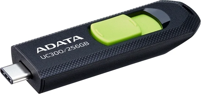 Флешка USB ADATA UC300 (ACHO-UC300-256G-RBK/GN), 256Gb, Type-C USB 3.2, R/W 100/30, черный/зеленый