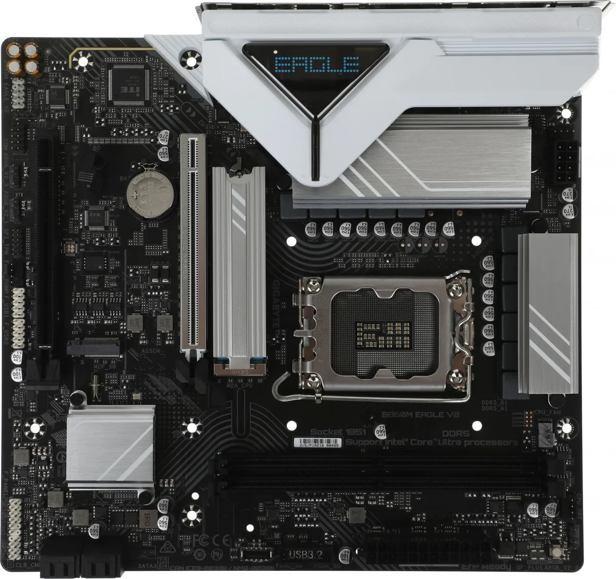 Материнская плата Gigabyte B860M EAGLE V2, LGA1851, Intel B860, 2xDDR5, 4xSATA, 2xM.2, 1xPCIe 5.0 x16, 1xPCIe 4.0 x4, 1xDP, 1xHDMI, 1x2.5Gb LAN, 3xUSB-A 5Gbps, 7xUSB-A 2.0, 1xUSB-C 5Gbps, 3x3.5 мм, 7.1, mATX