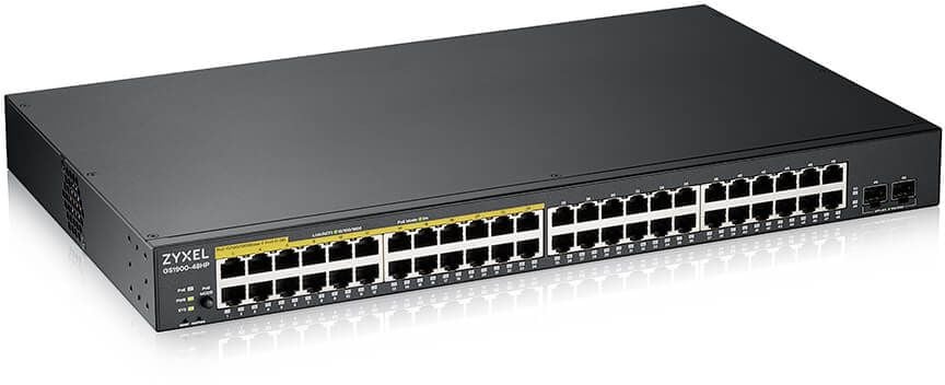 Коммутатор Zyxel сетевой L2 управляемый Smart; 48 портов RJ45 1000 Мбит/с; 48 портов РоЕ; 2 порта SFP; поддержка стандартов 802.3af и 802.3at; бюджет PoE 375 Вт; установка в стойку 19"; AС 100-240В; 474.3 Вт; 0…+50 °С; 441 x 270 x 44 мм.