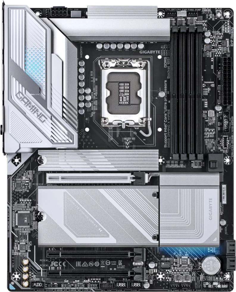 Материнская плата Gigabyte B860 GAMING X WIFI6E, LGA 1851, Intel B860, 4xDDR5, 4xSATA, 3xM.2, 1xPCIe 5.0 x16, 1xPCIe 4.0 x16, 2xUSB 3.2 Gen 1, 1xUSB 3.2 Gen 2, 1xUSB 4.0 Type-C, 1x 2.5Gb LAN, 3x3.5 мм, 7.1, ATX
