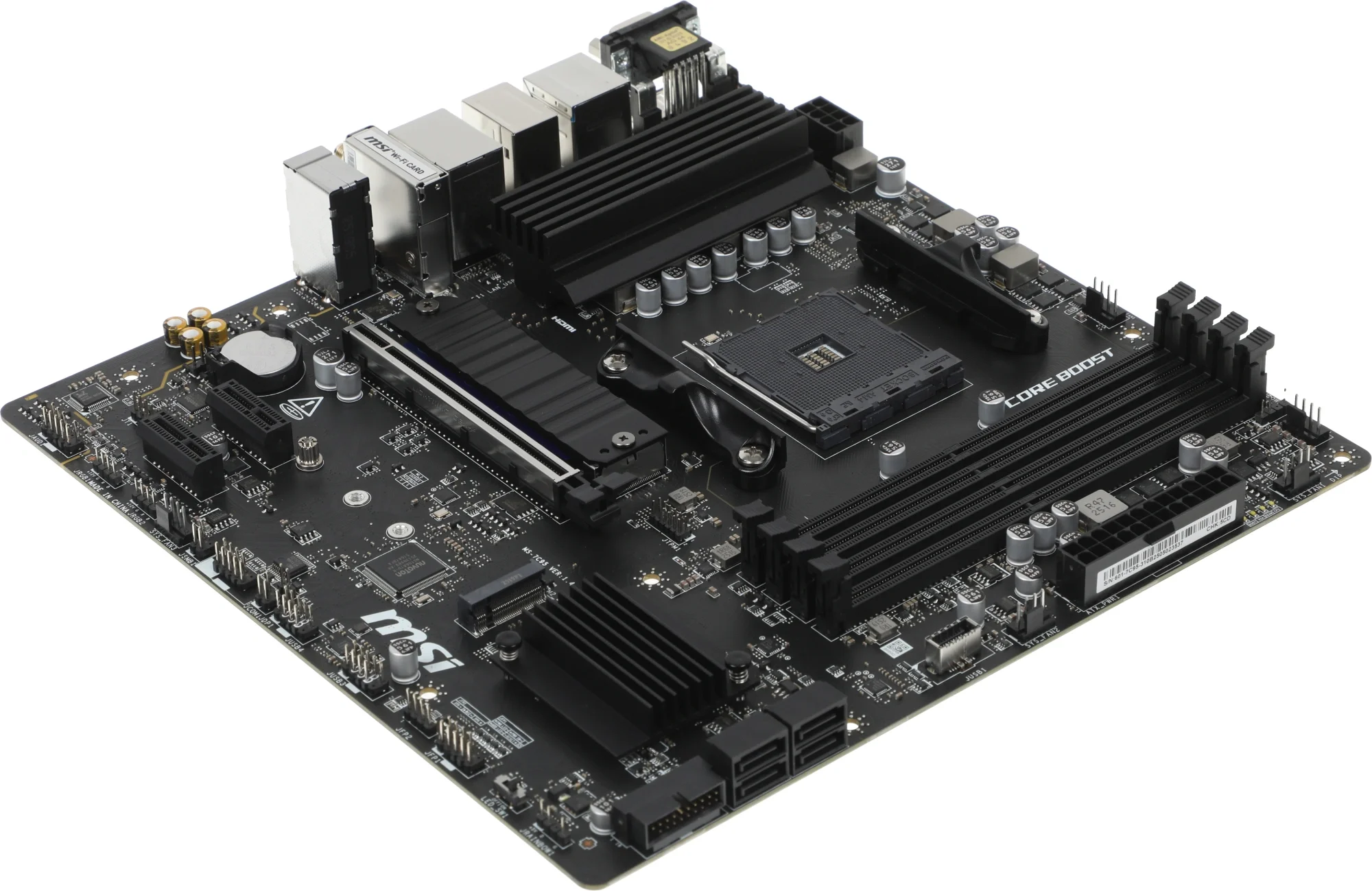 Материнская плата MSI - B550M PRO-VDH WIFI, mATX, AMD B550, 1xAM4, 4xDDR4 до 128ГБ, 1x1GbE, audio, M.2, Wi-Fi, VGA, HDMI, DP, 1xPS/2, 4xSATA, 6xUSB2.0, 6xUSB3.2, 1xUSB3.2 Type C, B550M PRO-VDH WIFI