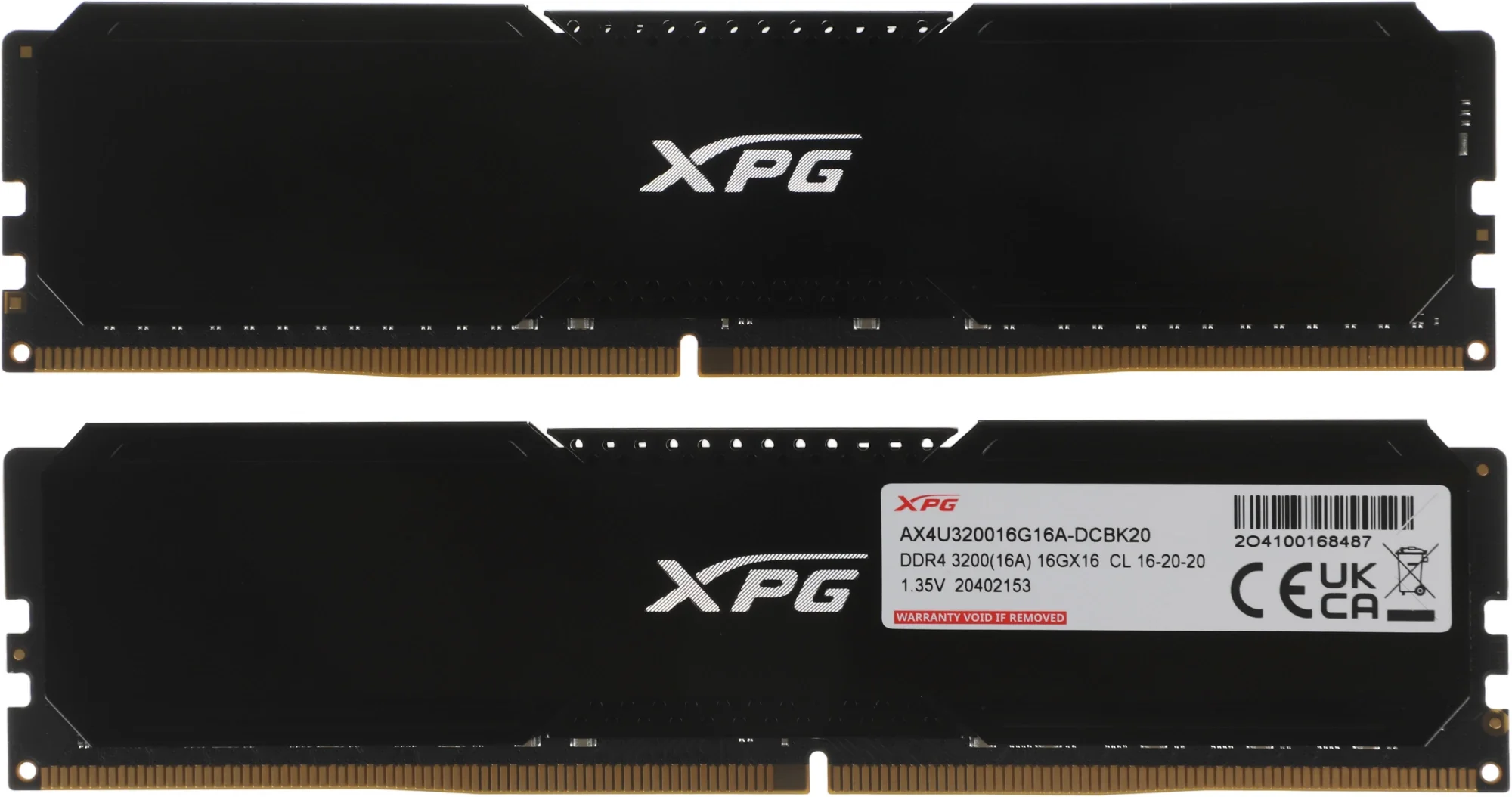 Модуль памяти ADATA GAMMIX D20 Black Gaming Memory AX4U320016G16A-DCBK20 32GB DDR4 3200 DIMM Non-ECC, CL16, 1.35V, Heat Shield, Kit (2x16GB), RTL (931726)