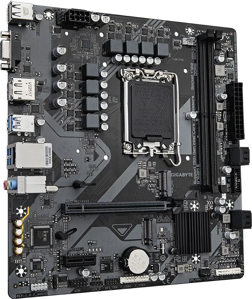Материнская плата Gigabyte - B760M E, mATX, Intel B760, 1xLGA 1700, 2xDDR5 до 128ГБ, 1x1GbE, audio, M.2, VGA, HDMI, DP, 4xSATA, 2xUSB2.0, 4xUSB3.1, B760M E