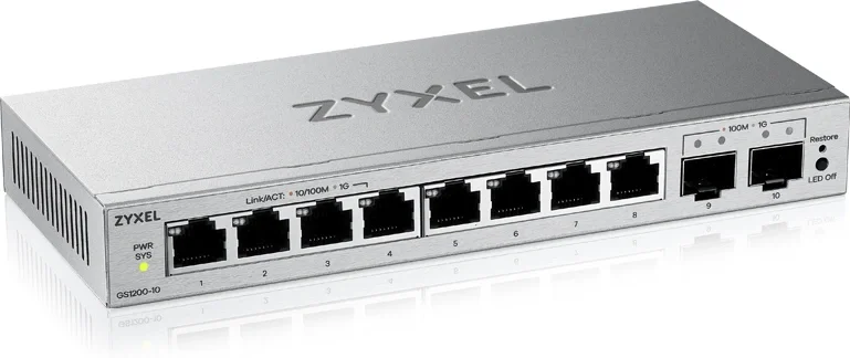 GS1200-10V3-EU0101F Коммутатор Web Smart L2 коммутатор Zyxel GS1200-10v3, 8xGE,  2xSFP, настольный, бесшумный