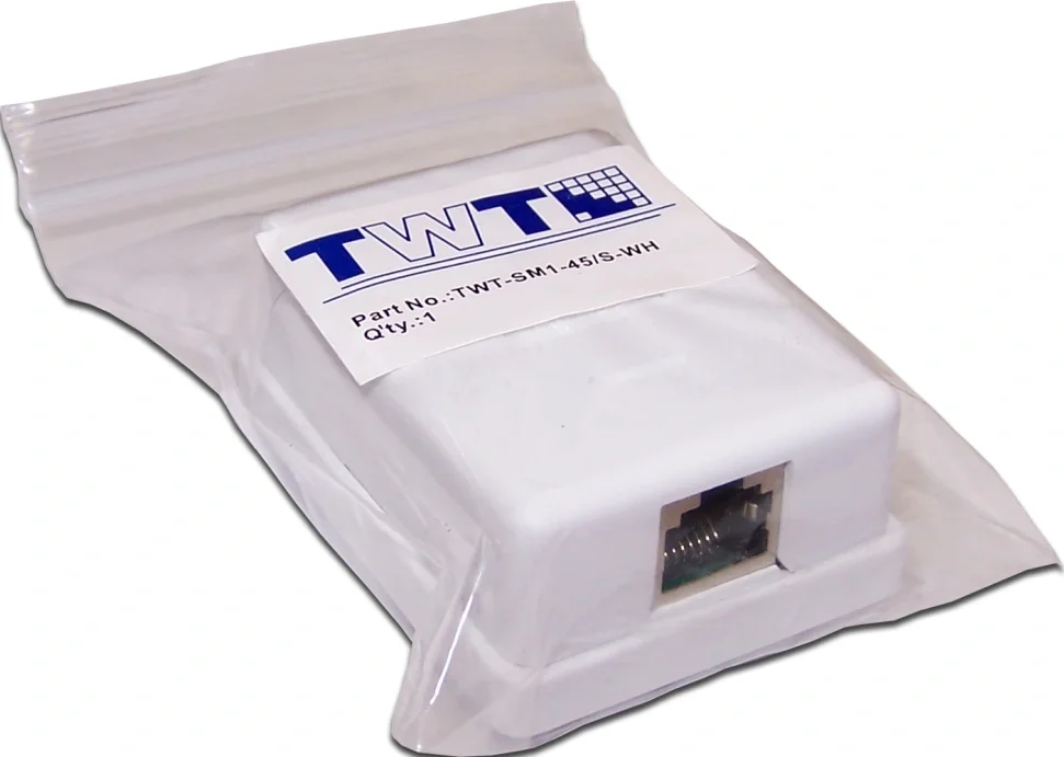 TWT-SM2-4545/S-WH  Настенная розетка, 2 порта RJ-45 категории  5е, STP, белая