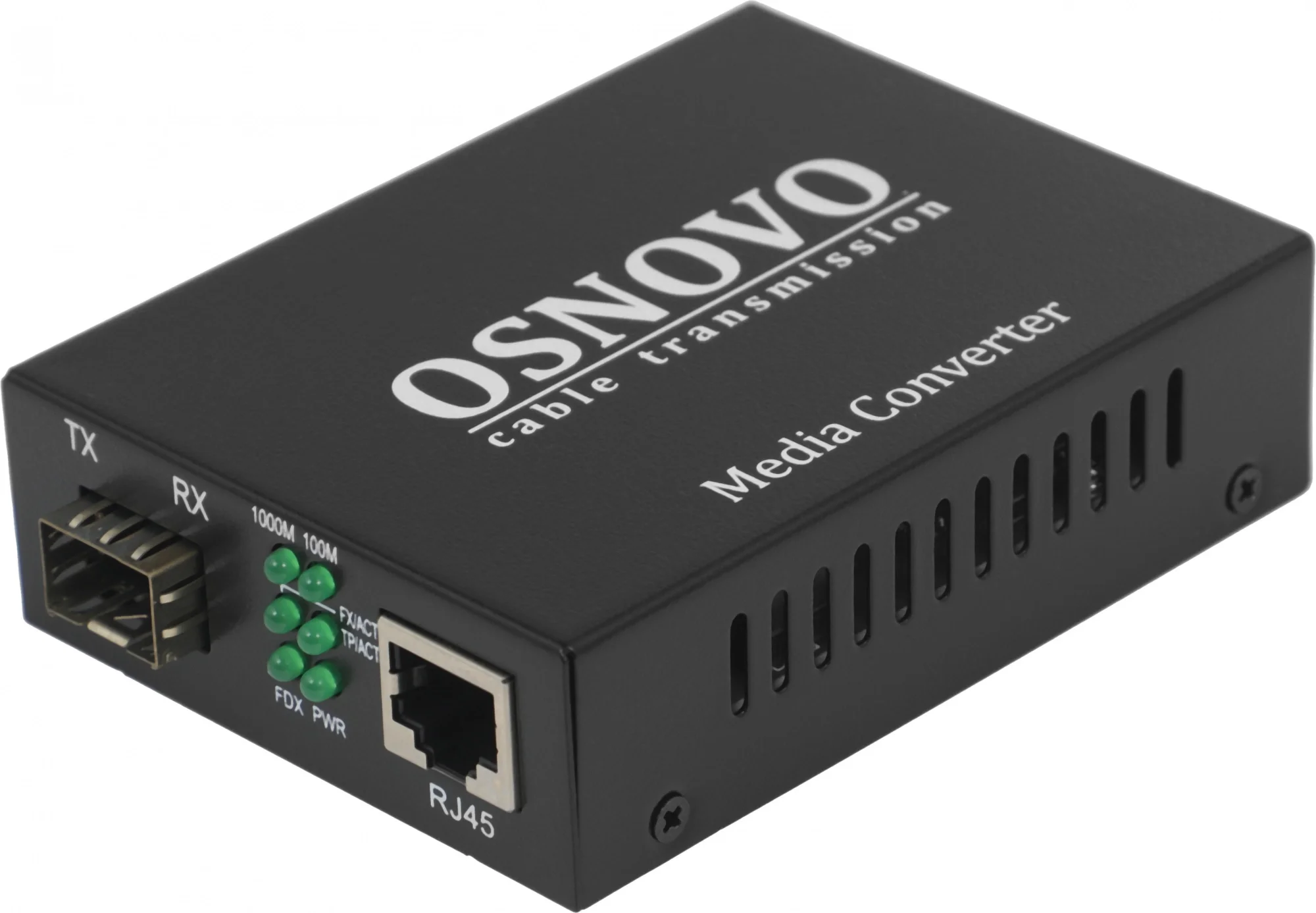 Osnovo - Медиаконвертер Gigabit Ethernet 1xRJ45, 1xSFP.  Порты: 1 x GE (10/100/1000Base-T), 1 x GE SFP (1000Base-X). В комплекте: БП DC5V(1A). Размеры (ШхВхГ): 71x26х95мм. Может устанавливаться в бокс для 19 дюймовой стойки O-142B (1 слот). Рабочая температура: -10…+55гр.С.