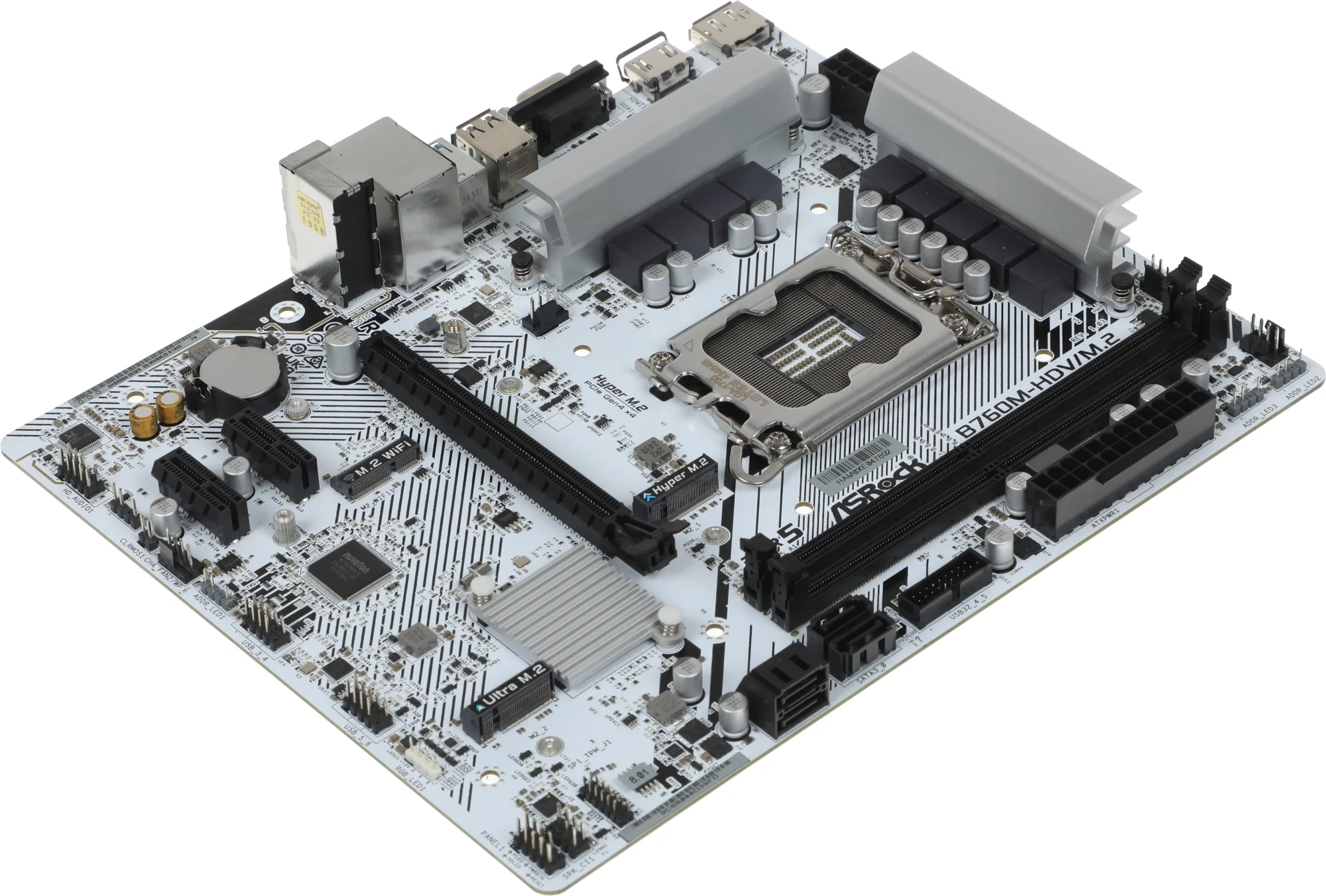 Материнская плата ASRock B760M-HDV/M.2, Socket 1700, Intel®B760, 2xDDR5-4800, D-SUB+HDMI+DP, 1xPCI-Ex16, 2xPCI-Ex1, 4xSATA3(RAID 0/1/5/10), 2xM.2, 8 Ch Audio, 1x2.5GLan, (2+4)xUSB2.0, (3+2)xUSB3.2, (1+0)xUSB3.2 Type-C™, 1xPS/2 mATX, RTL