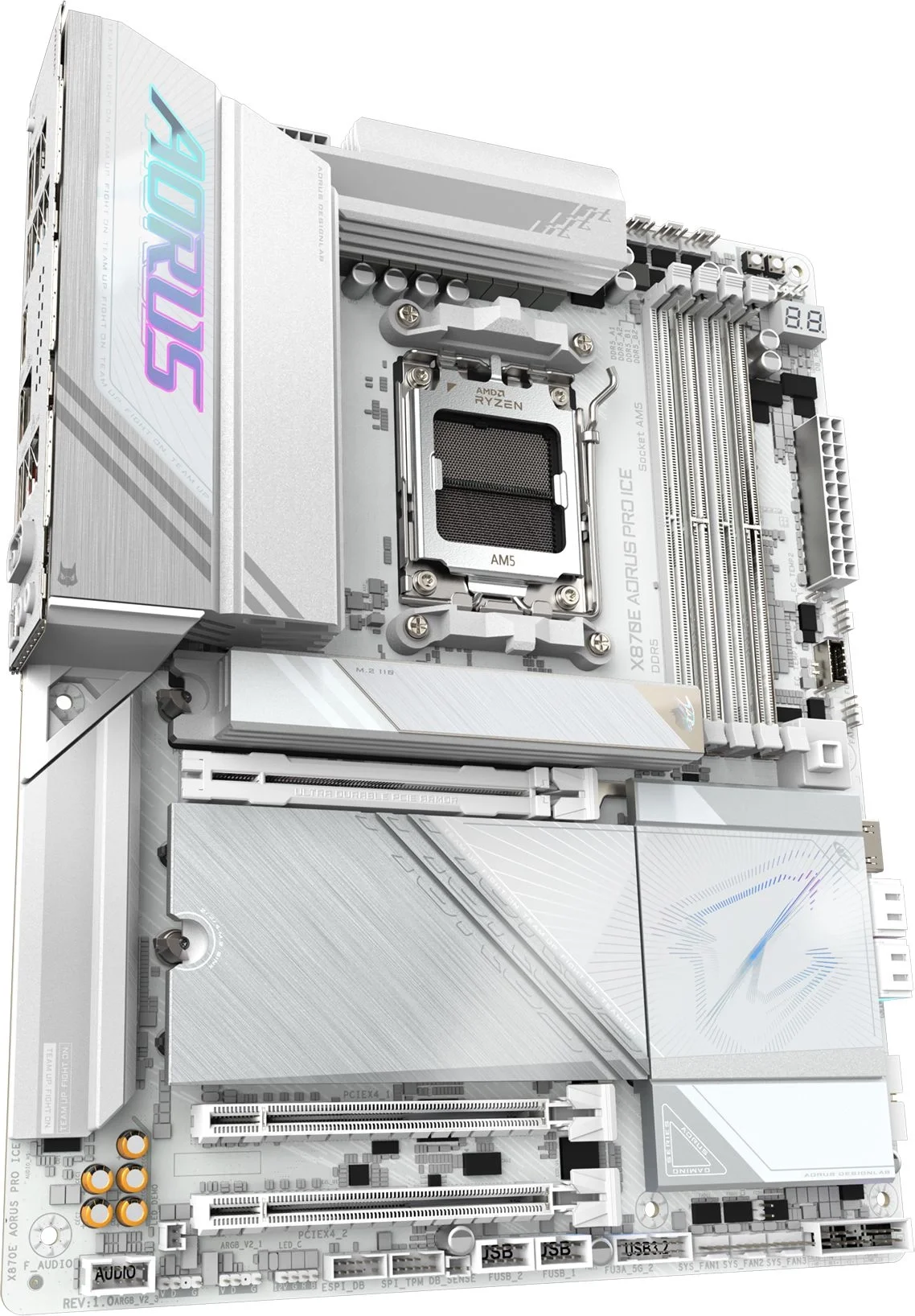 (Из ремонта, рабочий, гарантия 14 дней, OEM, скол) Материнская плата Gigabyte X870E AORUS PRO ICE, AM5, AMD X870E, 4xDDR5, 4xSATA, 4xM.2, 1xPCI-E 5.0 x16, 1xPCI-E 4.0 x4, 1xPCI-E 3.0 x4, 1xHDMI, 2xUSB-C, 1x 2.5Gb LAN, 2xUSB-A 3.2 Gen 2, 3xUSB-A 3.2 Gen 1, 2xUSB-A 2.0, 2x3.5 мм, TOSLINK, 7.1, 2xUSB4, 4xUSB-A 3.2 Gen 1, ATX