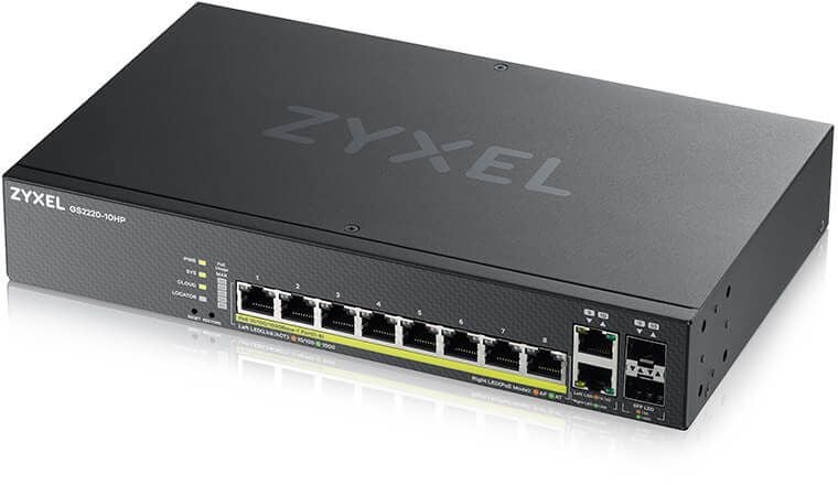 Коммутатор Управляемый ZyXEL - NebulaFlex Pro GS2220-10HP, Layer 2, 8-PoE, 8-1GbE, 2-combo-1GbE, SNMP, telnet, Web, CLI, в стойку, чёрный, GS2220-10HP-EU0101F