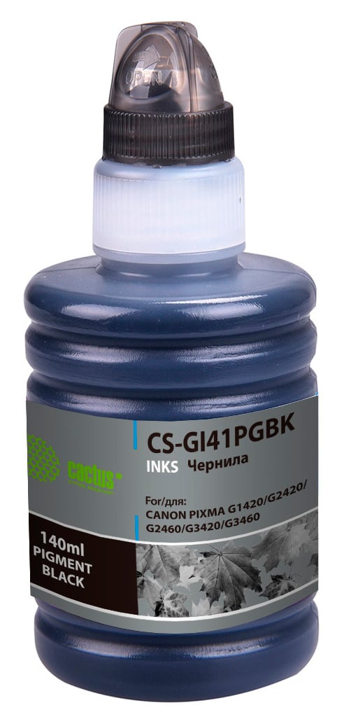 Чернила Cactus CS-GI41PGBK, 140мл, черный, совместимые, для Canon PIXMA G1420/G2420/G2460/G3420/G3460 (CS-GI41PGBK)