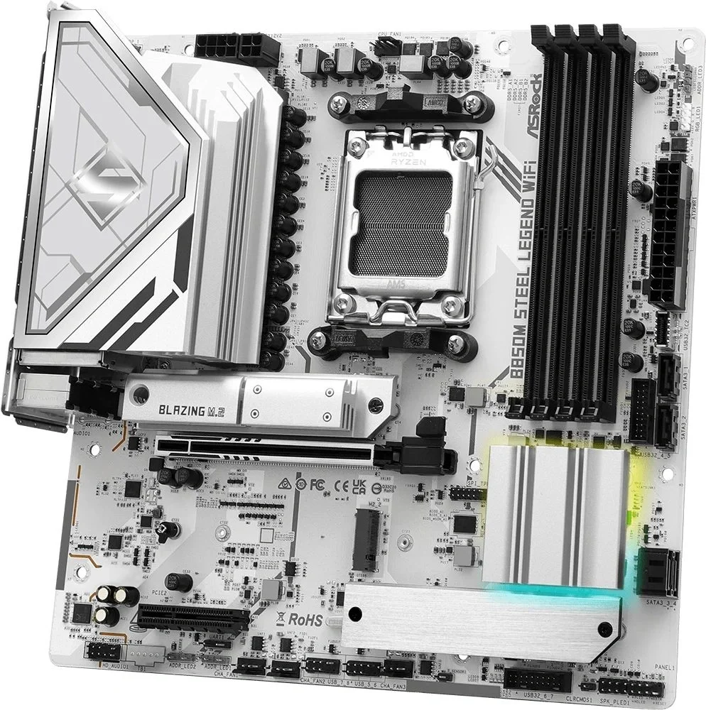 Материнская плата ASRock B850M Steel Legend WiFi, AM5, AMD B850, 4xDDR5, 4xSATA, 3xM.2, 1xPCIe 5.0 x16, 1xPCIe 3.0 x4, 1xDP, 1xHDMI, 1x2.5Gb LAN, Wi-Fi 7, Bluetooth 5.4, 1xUSB-C 10Gbps, 1xUSB-A 10Gbps, 2xUSB-A 5Gbps, 4xUSB-A 2.0, 3x3.5 мм, 7.1, mATX