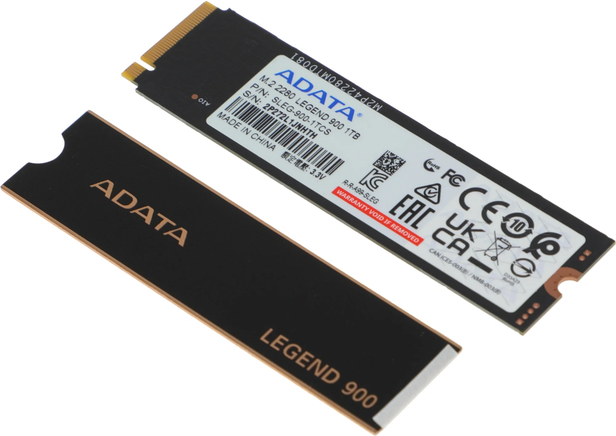 Твердотельный накопитель/ ADATA SSD LEGEND 900, 1024GB, M.2(22x80mm), NVMe 1.4, PCIe 4.0 x4, 3D NAND, R/W 7000/4700MB/s, IOPs н.д./н.д., TBW 600, DWPD 0.3, with Heat Sink (5 лет)