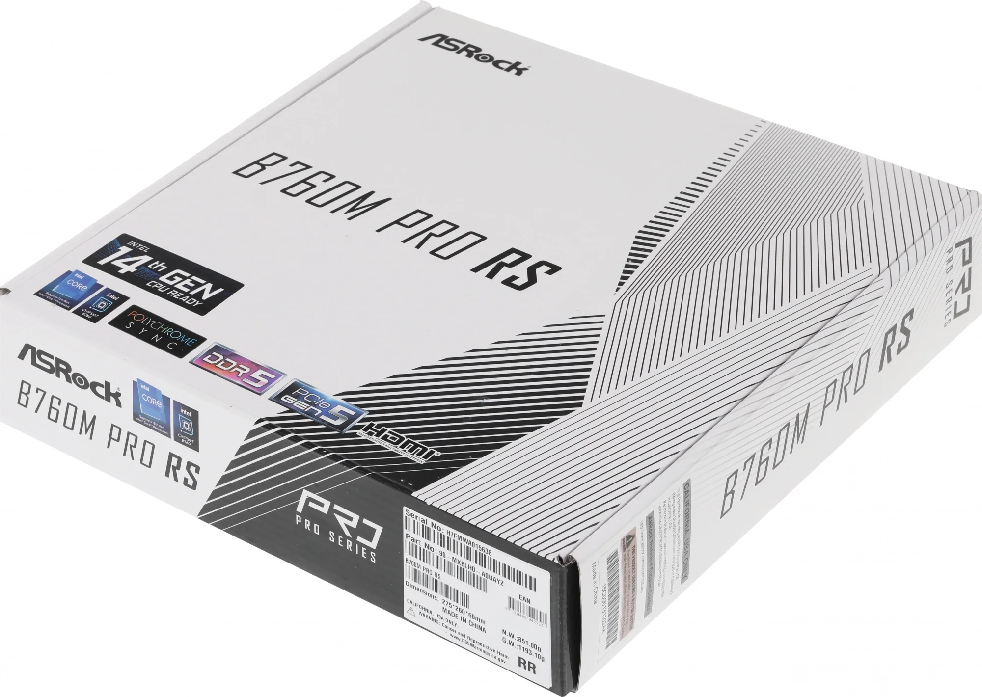 Материнская плата Asrock B760M PRO RS Soc-1700 Intel B760 4xDDR5 mATX AC`97 8ch(7.1) 2.5Gg RAID+HDMI+DP