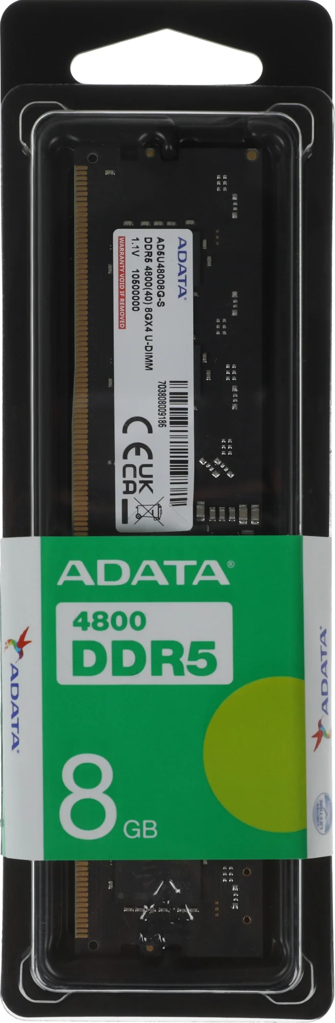 Оперативная память DDR5 8GB 4800MHz A-Data AD5U48008G-S RTL PC5-38400 CL40 DIMM 288-pin 1.1В single rank Ret [AD5U48008G-S]