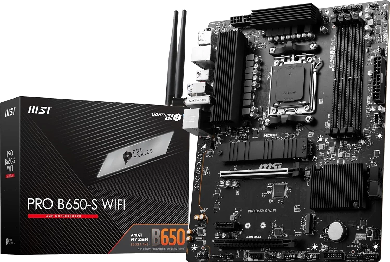 Материнская плата MSI PRO B650-S WIFI Socket AM5 AMD B650 4xDDR5 ATX AC`97 8ch(7.1) 2.5Gg RAID+HDMI+DP