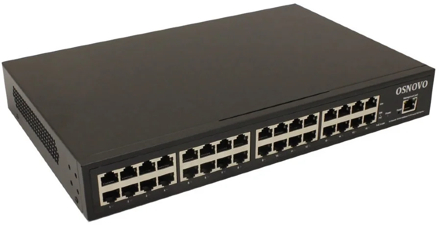Osnovo - Управляемый PoE-инжектор Gigabit Ethernet на 16 портов. Соответствует стандартам PoE IEEE 802.3af/at. Автоматическое определение PoE устройств. Мощность PoE на порт - до 30W. Суммарная мощность PoE - до 250W. Вх. - 16 x RJ45 (10/100/1000 Base-T), вых. - 16 x RJ45(10/100/1000 Base-T, PoE, IEEE 802.3af/at) 1 x RJ45 Порт управления. Web интерфейс. Питание: AC100-240V. Встроенный БП. Монтаж в 19" стойку, крепление в комплекте. Размеры(ШхВхГ): 440x44x200мм. Рабочая температура: -10...+45 гр. C
