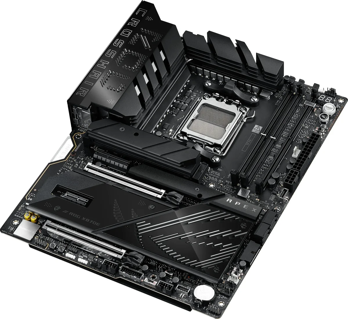 Материнская плата ASUS ROG CROSSHAIR X870E APEX, AM5, AMD X870E, 2xDDR5, 4xSATA, 5xM.2, 1xPCIe 5.0 x16, 1xPCIe 5.0 x8, 1xPCIe 3.0 x4, 1xPCIe 3.0 x1, 1xTOSLINK, 1x5Gb LAN, Wi-Fi 7, Bluetooth 5.4, 2xUSB-C 40Gbps, 1xUSB-C 10Gbps, 5xUSB-A 10Gbps, 2xUSB-A 5Gbps, 2x3.5 мм, 7.1, ATX