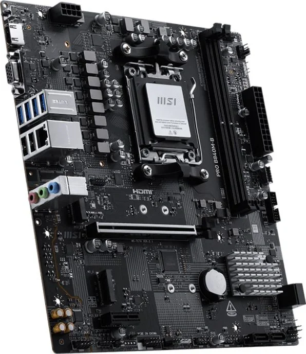Материнская плата MSI PRO B840M-B, AM5, AMD B840, 2xDDR5, 4xSATA, 2xM.2, 1xPCIe 4.0 x16, 1xPCIe 3.0 x1, 1xHDMI, 1xVGA, 1x2.5Gb LAN, 4xUSB-A 5Gbps, 2xUSB-A 2.0, 3x3.5 мм, 7.1, mATX
