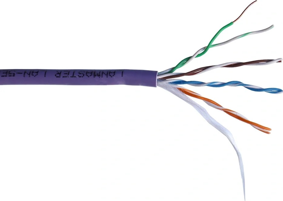LAN-5EUTP-HFLT-VI Кабель витая пара Lanmaster UTP 4 пар. кат. 5е одножильный AWG24 HFLTx 1м (305м) внутренний цвет: фиолетовый