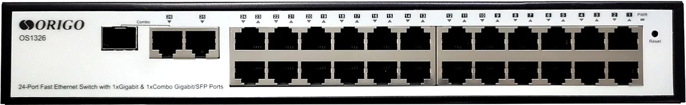 Коммутатор Origo OS1326 OS1326/A1A (L2) 24x100Мбит/с 1x1Гбит/с 1xКомбо(1000BASE-T/SFP) 1SFP управляемый