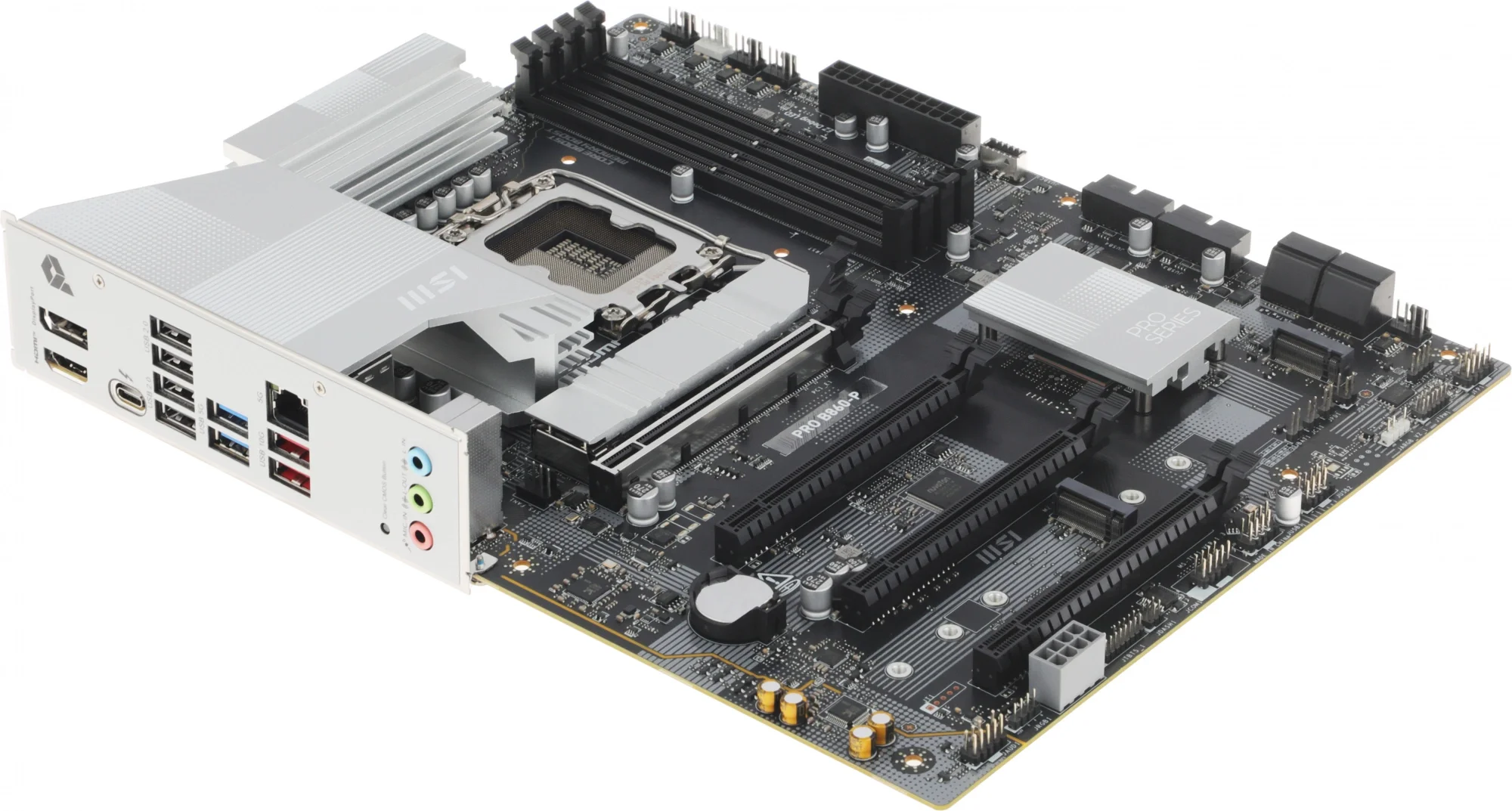 Материнская плата MSI PRO B860-P, LGA 1851, Intel B860, 4xDDR5, 4xSATA, 3xM.2, 1xPCIe 5.0 x16, 1xPCIe 4.0 x4, 2xPCIe 4.0 x1, 1xHDMI, 1xDP, 1xUSB-C, 1x 5Gb LAN, 2xUSB-A 3.2 Gen 2, 2xUSB-A 3.2 Gen 1, 4xUSB-A 2.0, 3x3.5 мм, 7.1, ATX