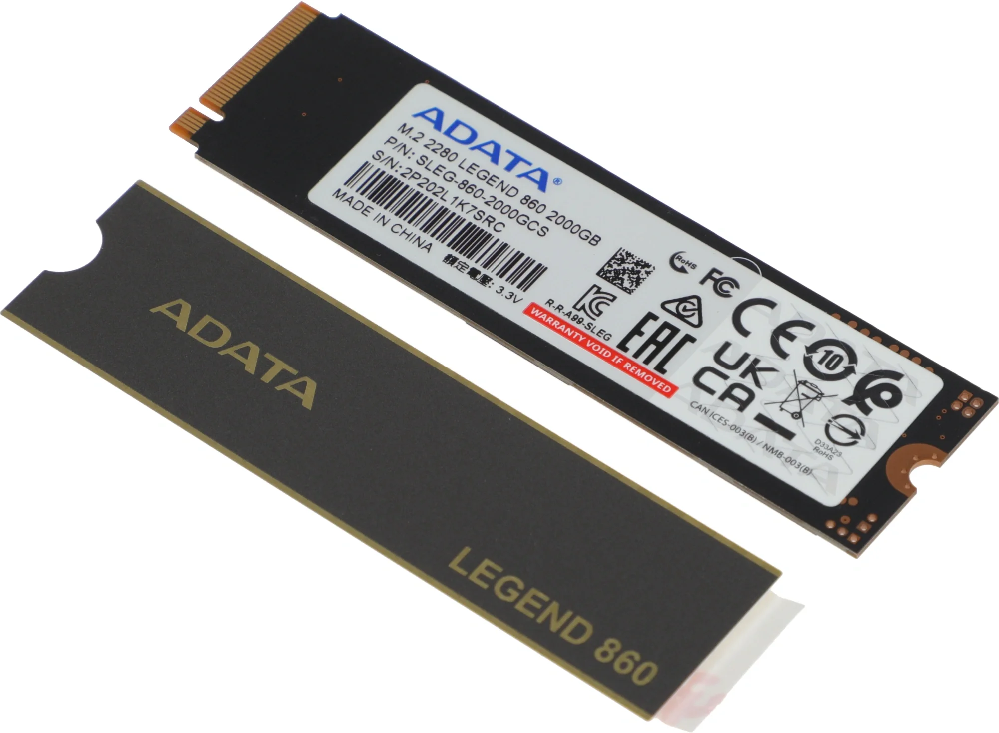 Твердотельный накопитель/ ADATA SSD LEGEND 860, 2000GB, M.2(22x80mm), NVMe 1.4, PCIe Gen 4x4, 3D NAND, R/W 6000/5000MB/s, IOPs н.д./н.д., TBW 640, DWPD 0.2 (5 лет)