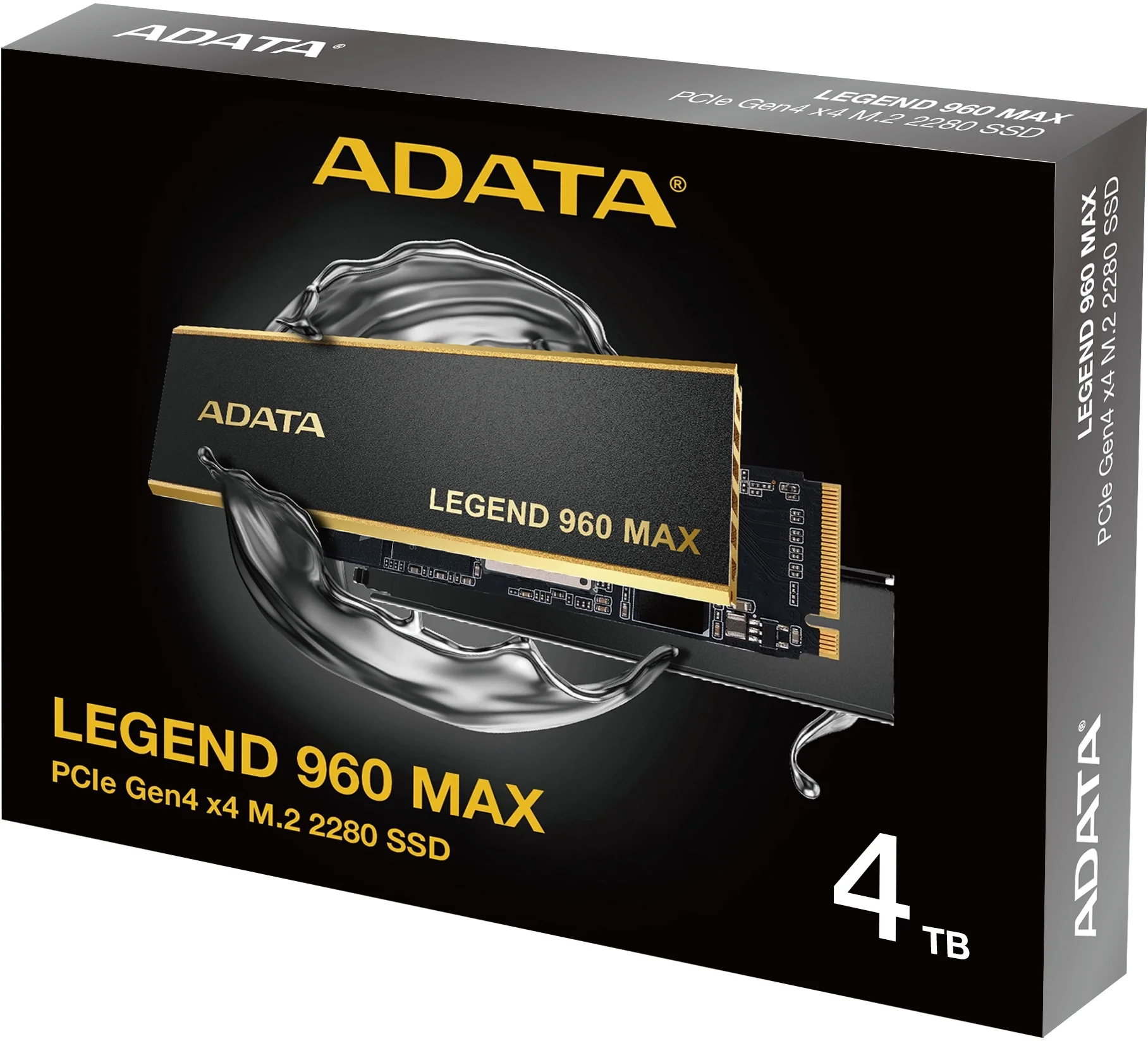 Твердотельный накопитель SSD ADATA LEGEND 960 MAX 4TB M.2 2280 ALEG-960M-4TCS PCIe Gen4x4 with NVMe, 7400/6800, IOPS 700/550, MTBF 2M, 3D NAND, 3120TBW, work with PS5, Heat Sink, RTL