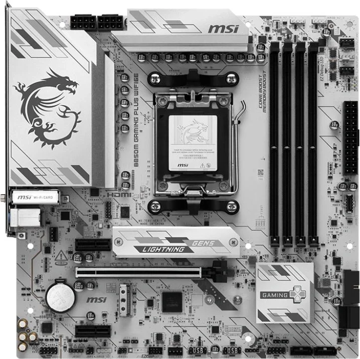 Материнская плата MSI B850M GAMING PLUS WIFI6E, AM5, AMD B850, 4xDDR5, 4xSATA, 2xM.2, 1xPCIe 4.0 x16, 2xPCIe x1, 1xDP, 1xHDMI, 1x2.5Gb LAN, Wi-Fi 6E, Bluetooth 5.3, 4xUSB-A 5Gbps, 3xUSB-A 10Gbps, 1xUSB-C 10Gbps, 3x3.5 мм, 7.1, mATX